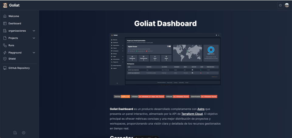 Goliat - Dashboard Demo update: New features